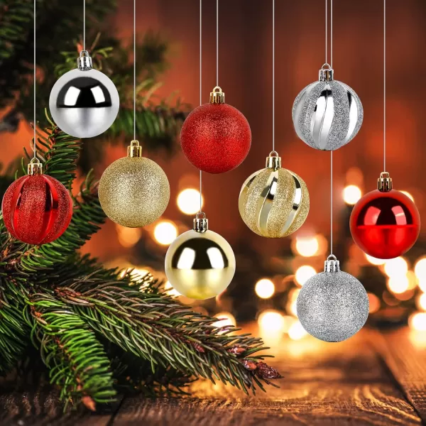 OurWarm 24pcs 236quot Assorted Christmas Ball Ornaments Shatterproof Christmas Decorations Tree Balls for Holiday Xmas Tree Decorations Tree Ornaments Hooks Included GoldRedSilver