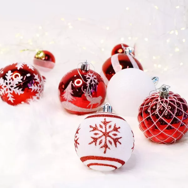 OurWarm 36ct 70mm Christmas Ball Ornaments Tree Decorations 6 Styles with Classic Red and White Shatterproof Christmas Bulbs Ornaments for Christmas Tree Ornaments Tree Skirt Home Party Holiday Decor