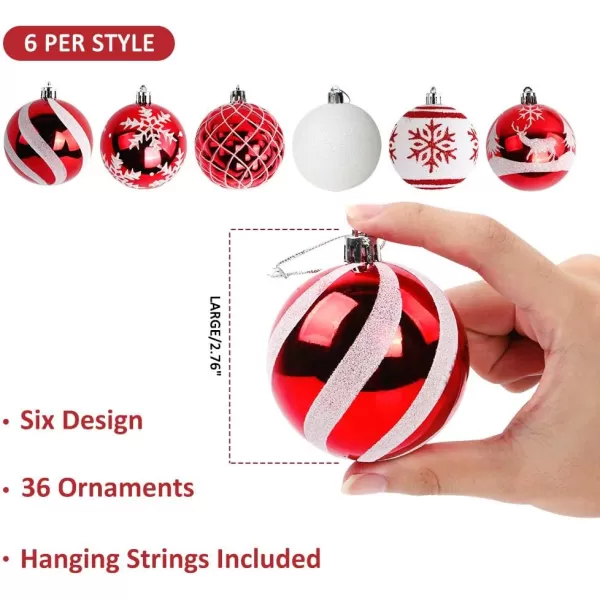 OurWarm 36ct 70mm Christmas Ball Ornaments Tree Decorations 6 Styles with Classic Red and White Shatterproof Christmas Bulbs Ornaments for Christmas Tree Ornaments Tree Skirt Home Party Holiday Decor