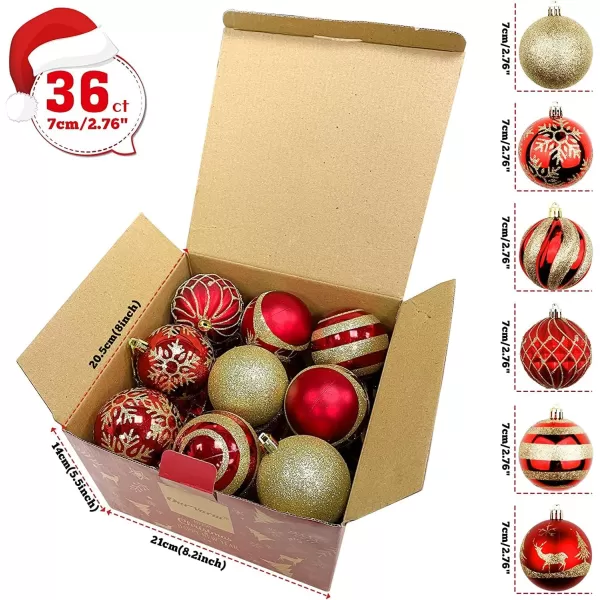 OurWarm 36pcs Christmas Ball Ornaments 70mm276quot Red and Gold Shatterproof Christmas Ornaments Sets for Christmas Tree Decorations Holiday Home Party Decorations Tree Ornaments