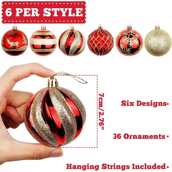 OurWarm 36pcs Christmas Ball Ornaments 70mm276quot Red and Gold Shatterproof Christmas Ornaments Sets for Christmas Tree Decorations Holiday Home Party Decorations Tree Ornaments