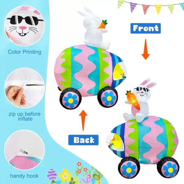 OurWarm 6 FT Easter Inflatables Outdoor Decorations Bunny and 3 Colorful Eggs Buildin LED Lights Blow Up Yard Decorations for Easter Decor Home Holiday Party Indoor Outdoor Garden Lawn Decor6 FT Easter Egg Car