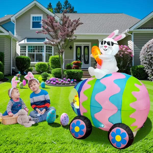 OurWarm 6 FT Easter Inflatables Outdoor Decorations Bunny and 3 Colorful Eggs Buildin LED Lights Blow Up Yard Decorations for Easter Decor Home Holiday Party Indoor Outdoor Garden Lawn Decor6 FT Easter Egg Car