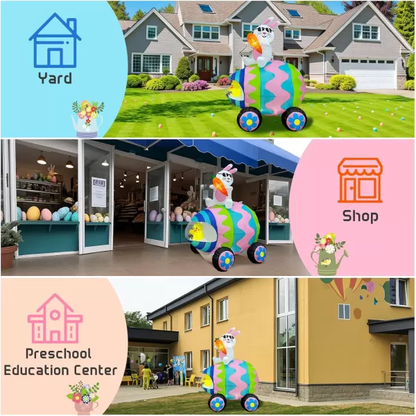 OurWarm 6 FT Easter Inflatables Outdoor Decorations Bunny and 3 Colorful Eggs Buildin LED Lights Blow Up Yard Decorations for Easter Decor Home Holiday Party Indoor Outdoor Garden Lawn Decor6 FT Easter Egg Car