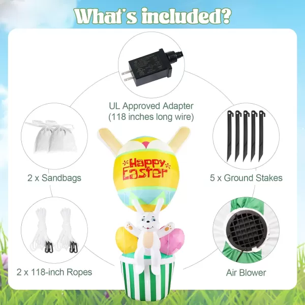 OurWarm 6 FT Easter Inflatables Outdoor Decorations Bunny and 3 Colorful Eggs Buildin LED Lights Blow Up Yard Decorations for Easter Decor Home Holiday Party Indoor Outdoor Garden Lawn Decor9 FT Easter Inflatable