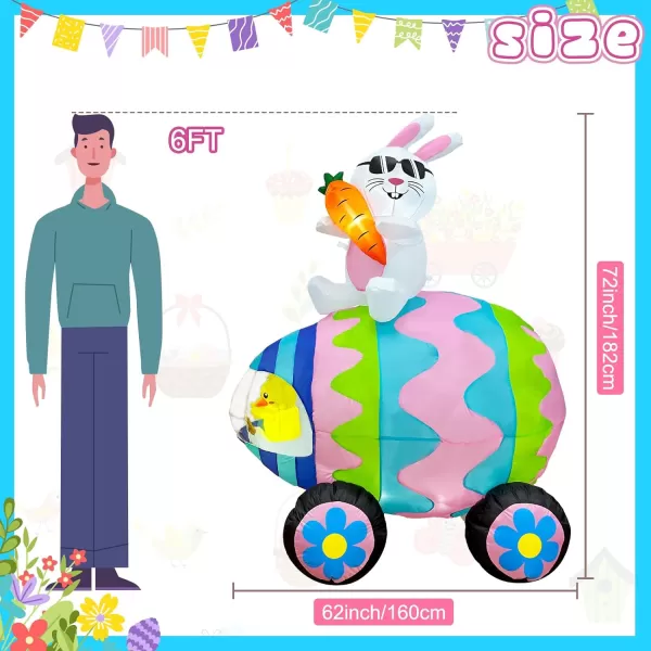 OurWarm 6 FT Easter Inflatables Outdoor Decorations Bunny and 3 Colorful Eggs Buildin LED Lights Blow Up Yard Decorations for Easter Decor Home Holiday Party Indoor Outdoor Garden Lawn Decor6 FT Easter Egg Car