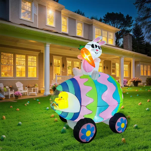 OurWarm 6 FT Easter Inflatables Outdoor Decorations Bunny and 3 Colorful Eggs Buildin LED Lights Blow Up Yard Decorations for Easter Decor Home Holiday Party Indoor Outdoor Garden Lawn Decor6 FT Easter Egg Car