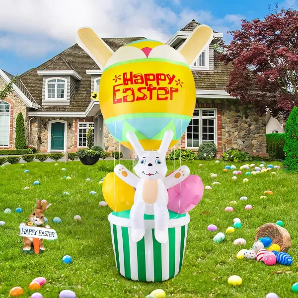 OurWarm 6 FT Easter Inflatables Outdoor Decorations Bunny and 3 Colorful Eggs Buildin LED Lights Blow Up Yard Decorations for Easter Decor Home Holiday Party Indoor Outdoor Garden Lawn Decor9 FT Easter Inflatable