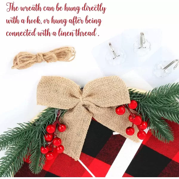OurWarm Joy Sign Christmas Wreaths for Front Door Buffalo Plaid Christmas Wreath Decorations for Door Window Wall Indoor Outdoor Farmhouse Burlap Wooden Home Decor Holiday Party Supplies