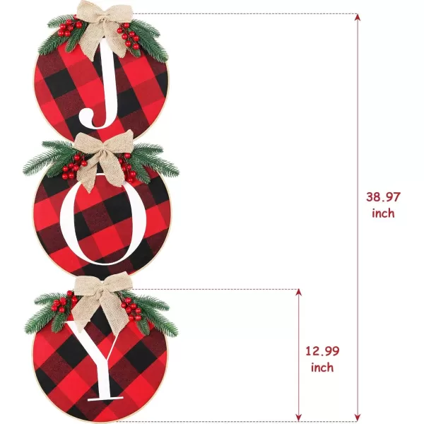 OurWarm Joy Sign Christmas Wreaths for Front Door Buffalo Plaid Christmas Wreath Decorations for Door Window Wall Indoor Outdoor Farmhouse Burlap Wooden Home Decor Holiday Party Supplies