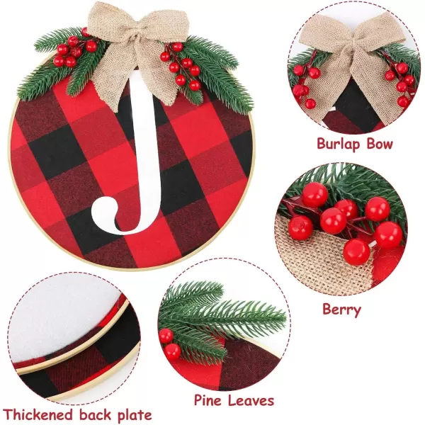 OurWarm Joy Sign Christmas Wreaths for Front Door Buffalo Plaid Christmas Wreath Decorations for Door Window Wall Indoor Outdoor Farmhouse Burlap Wooden Home Decor Holiday Party Supplies