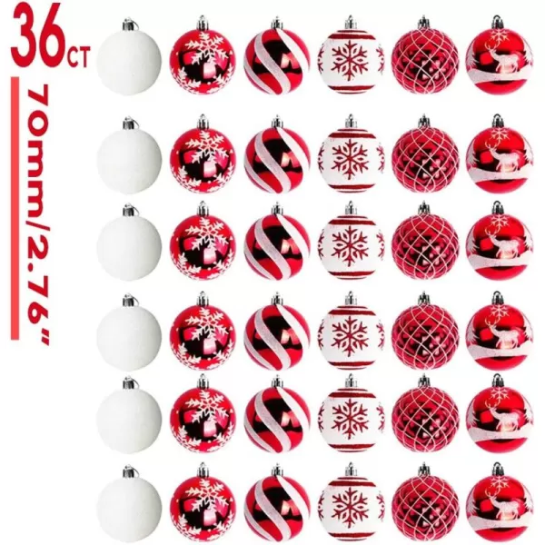 OurWarm 36ct 70mm Christmas Ball Ornaments Tree Decorations 6 Styles with Classic Red and White Shatterproof Christmas Bulbs Ornaments for Christmas Tree Ornaments Tree Skirt Home Party Holiday Decor