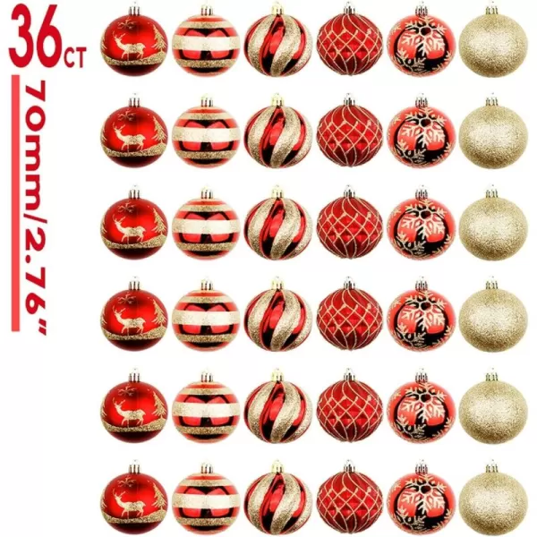 OurWarm 36pcs Christmas Ball Ornaments 70mm276quot Red and Gold Shatterproof Christmas Ornaments Sets for Christmas Tree Decorations Holiday Home Party Decorations Tree Ornaments