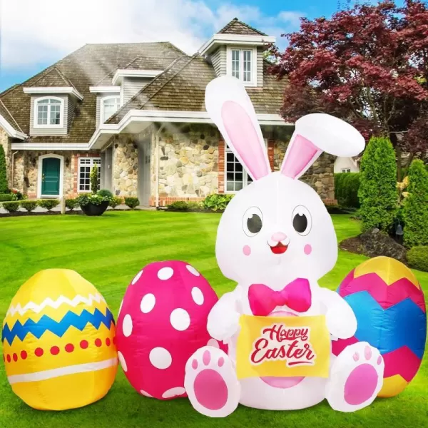 OurWarm 6 FT Easter Inflatables Outdoor Decorations Bunny and 3 Colorful Eggs Buildin LED Lights Blow Up Yard Decorations for Easter Decor Home Holiday Party Indoor Outdoor Garden Lawn Decor6 FT