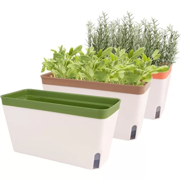 OurWarm Windowsill Herb Planter Box Indoor Set of 3 105 Inch Self Watering Planter Pots with Visual Water Level Window Modern Plastic Plant Pots for Herbs Vegetables Succulents Plants105 x 45 x 55 Inches