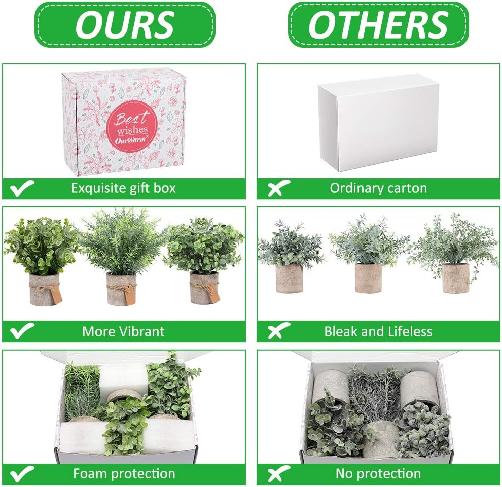 OurWarm 3 Pack Mini Potted Fake Plants Artificial Eucalyptus Plants Plastic Small Faux Rosemary Plants with Gift Tags for Rustic Farmhouse Home Bathroom Office Desk Indoor Greenery Tabletop DecorOurWarm 3 Pack Mini Potted Fake Plants Artificial Eucalyptus Plants Plastic Small Faux Rosemary Plants with Gift Tags for Rustic Farmhouse Home Bathroom Office Desk Indoor Greenery Tabletop Decor