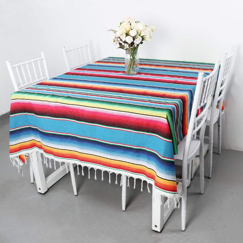 OurWarm 59 x 84 Inch Mexican Tablecloth Serape Blanket for Mexican Party Wedding Decorations Large Square Cotton Fringe Table Cloth Colorful Mexican Blanket Outdoor Fiesta Table Cover Picnic BlueOurWarm 59 x 84 Inch Mexican Tablecloth Serape Blanket for Mexican Party Wedding Decorations Large Square Cotton Fringe Table Cloth Colorful Mexican Blanket Outdoor Fiesta Table Cover Picnic Blue