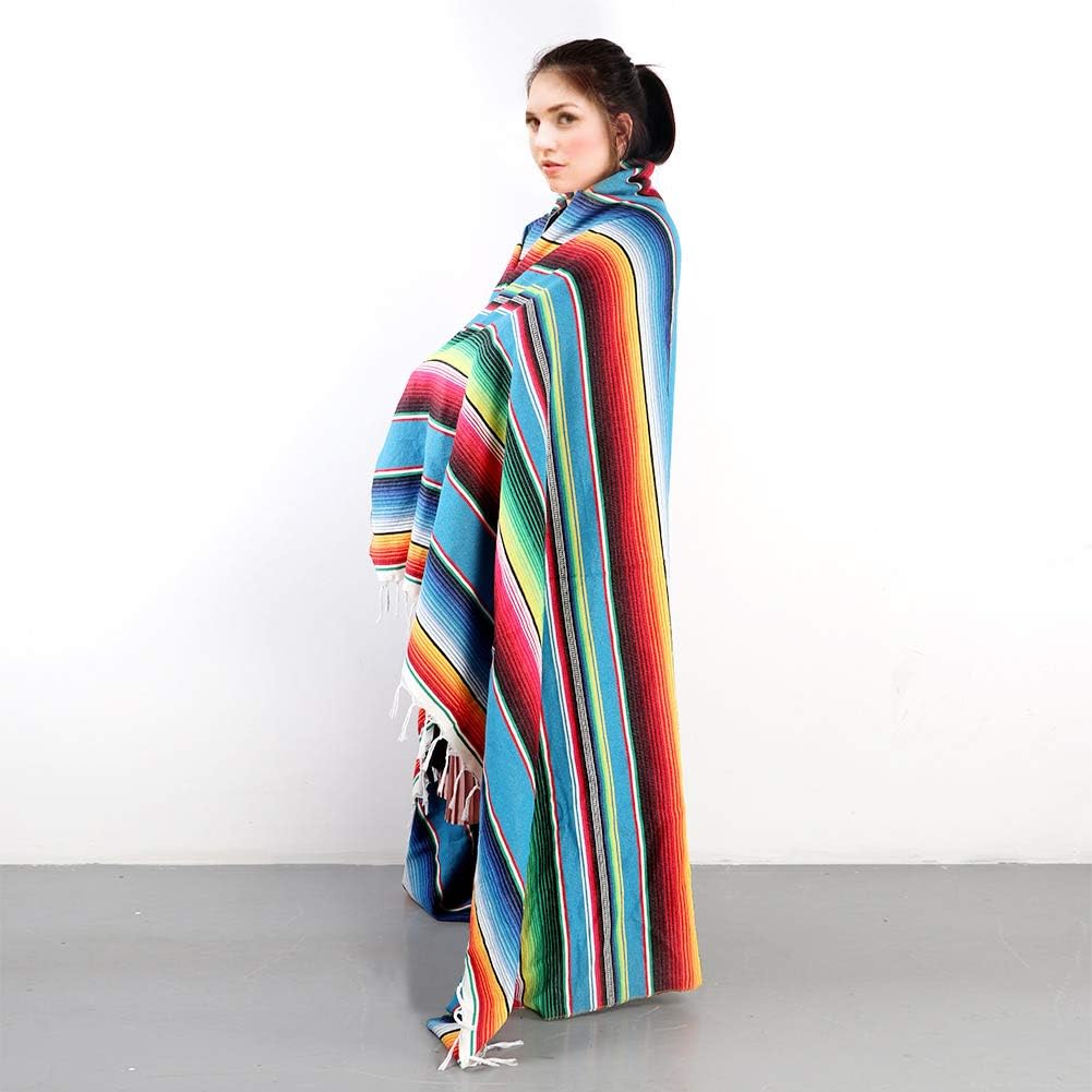 OurWarm 59 x 84 Inch Mexican Tablecloth Serape Blanket for Mexican Party Wedding Decorations Large Square Cotton Fringe Table Cloth Colorful Mexican Blanket Outdoor Fiesta Table Cover Picnic BlueOurWarm 59 x 84 Inch Mexican Tablecloth Serape Blanket for Mexican Party Wedding Decorations Large Square Cotton Fringe Table Cloth Colorful Mexican Blanket Outdoor Fiesta Table Cover Picnic Blue
