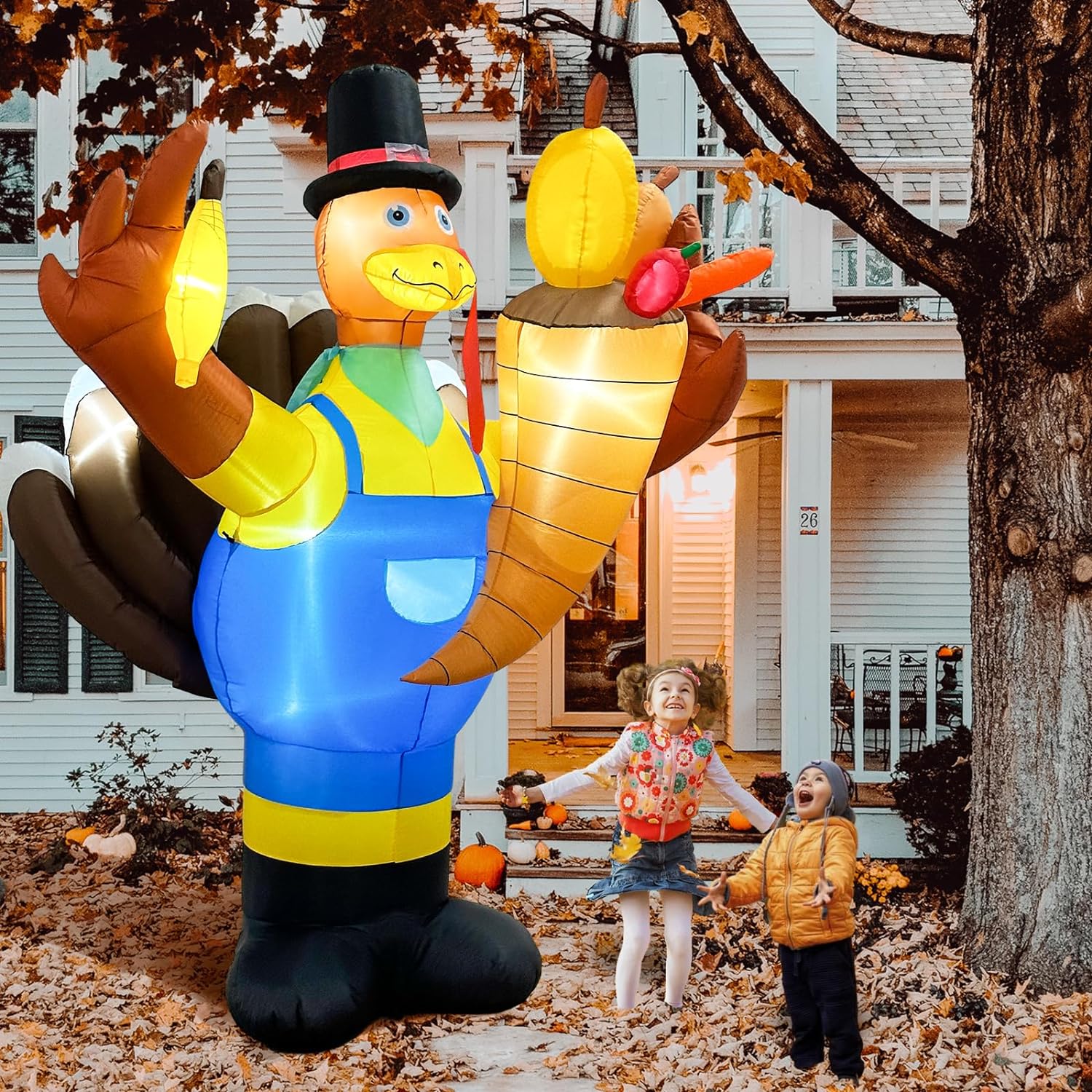 OurWarm 8FT Thanksgiving Inflatables Outdoor DecorationsInflatable Turkey Blow up Yard Decorations with LED Lights and Cornucopia for Indoor Outdoor Thanksgiving Fall Autumn Yard Lawn Party Decor8FT