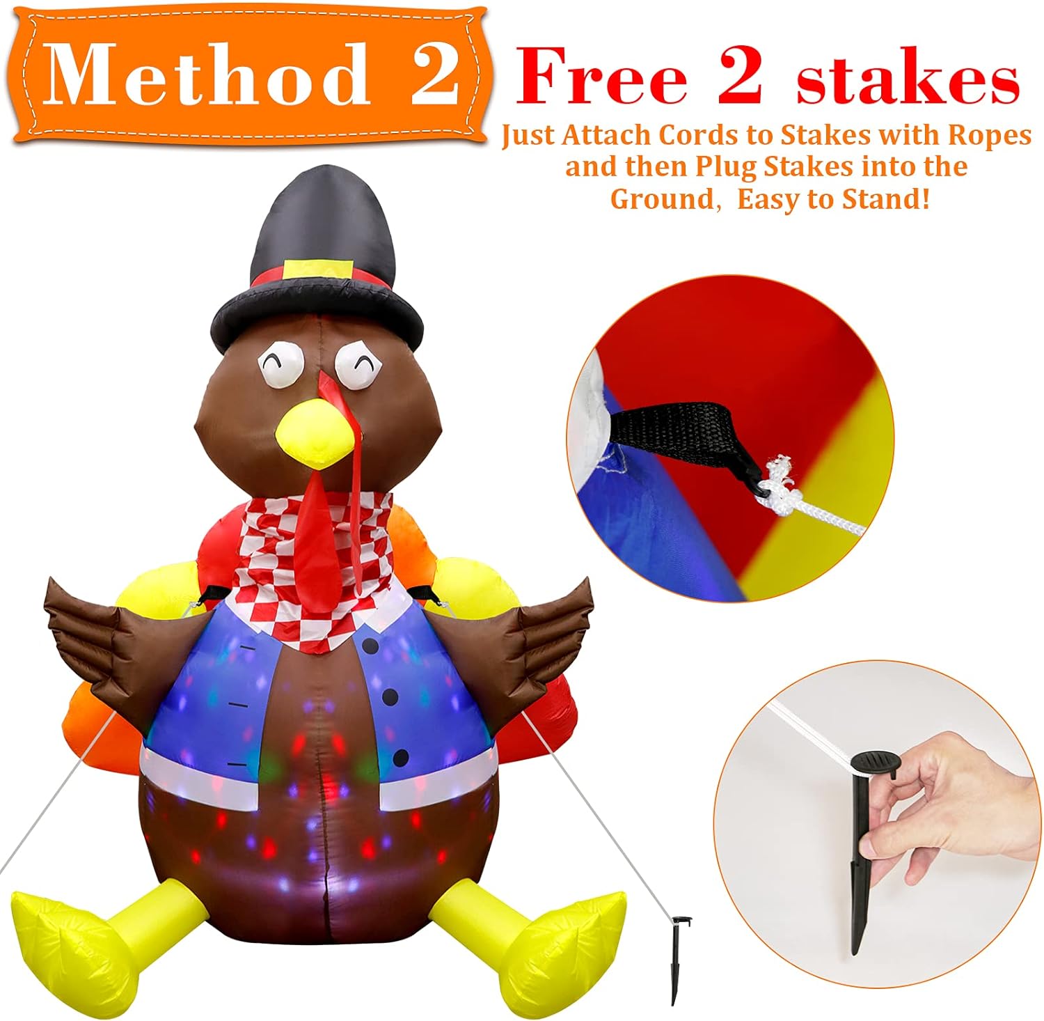 OurWarm 8FT Thanksgiving Inflatables Outdoor DecorationsInflatable Turkey Blow up Yard Decorations with LED Lights and Cornucopia for Indoor Outdoor Thanksgiving Fall Autumn Yard Lawn Party Decor6FT