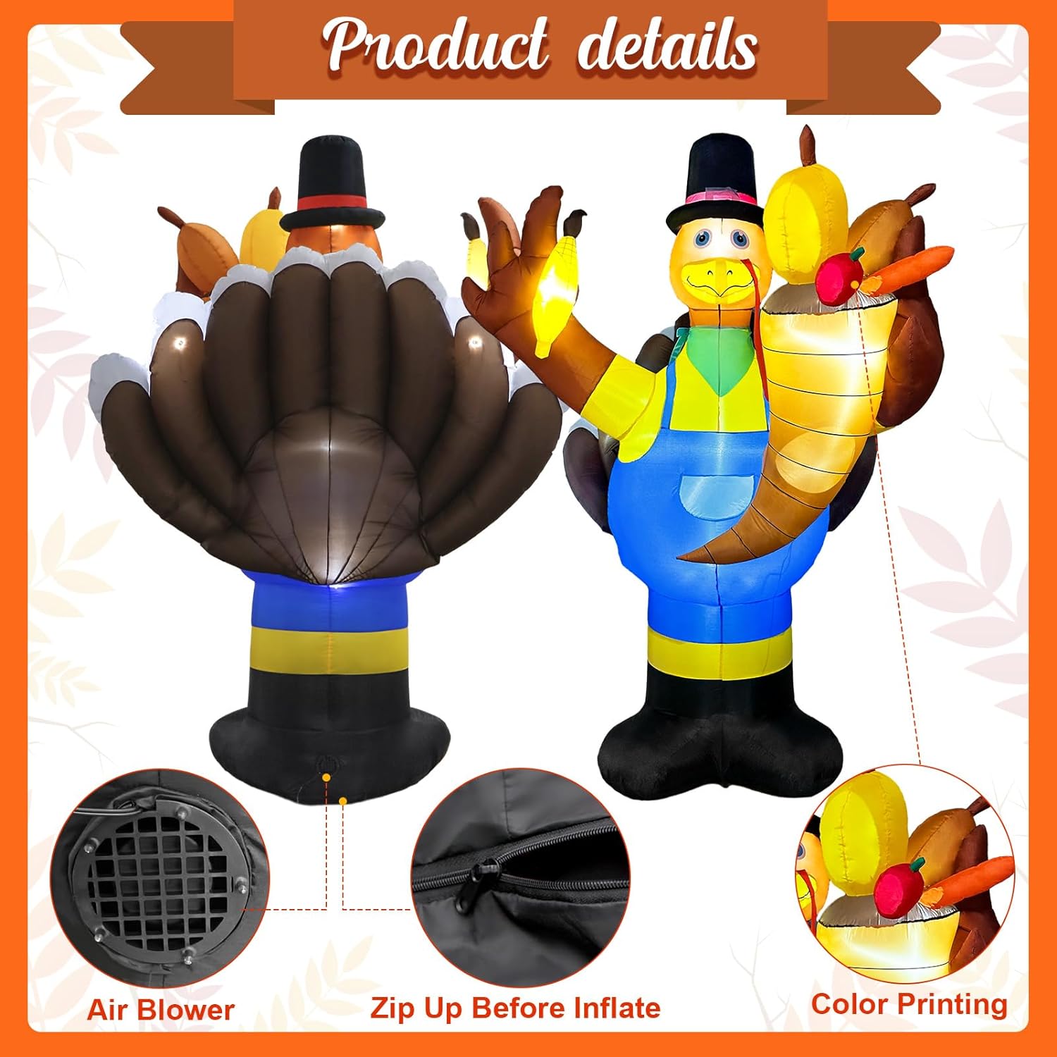 OurWarm 8FT Thanksgiving Inflatables Outdoor DecorationsInflatable Turkey Blow up Yard Decorations with LED Lights and Cornucopia for Indoor Outdoor Thanksgiving Fall Autumn Yard Lawn Party Decor8FT