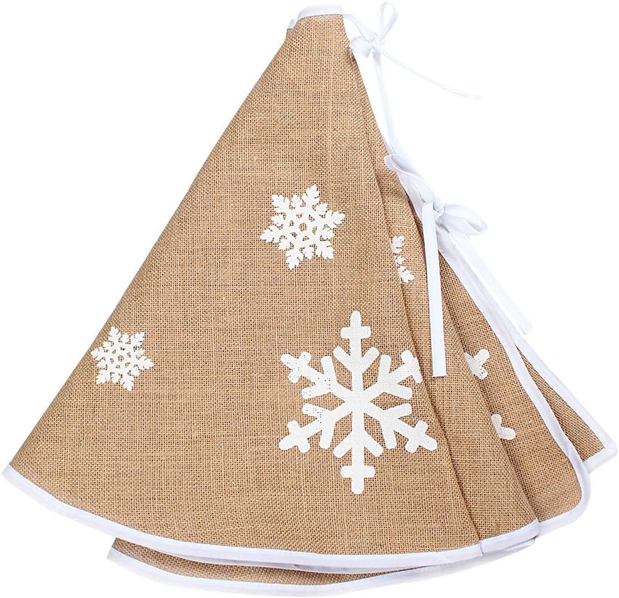 OurWarm Burlap Christmas Tree Skirt 30 Inch Small Xmas Tree Skirt White Snowflake Printed Vintage Christmas DecorationsOurWarm Burlap Christmas Tree Skirt 30 Inch Small Xmas Tree Skirt White Snowflake Printed Vintage Christmas Decorations
