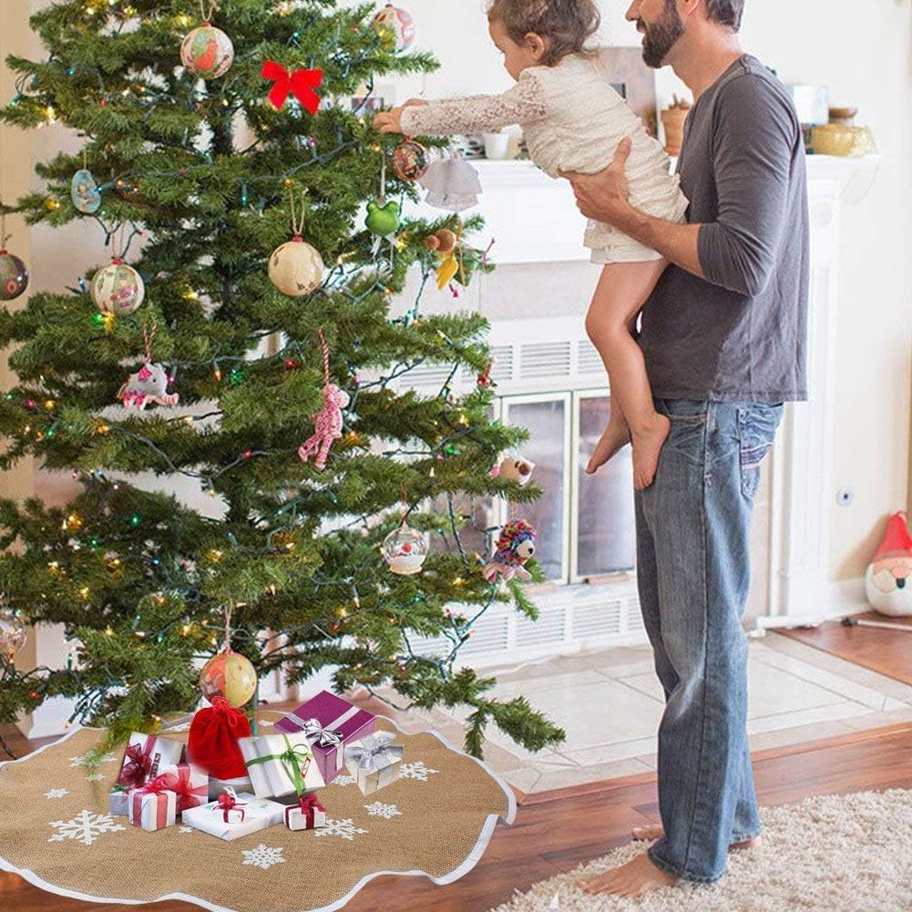 OurWarm Burlap Christmas Tree Skirt 30 Inch Small Xmas Tree Skirt White Snowflake Printed Vintage Christmas DecorationsOurWarm Burlap Christmas Tree Skirt 30 Inch Small Xmas Tree Skirt White Snowflake Printed Vintage Christmas Decorations