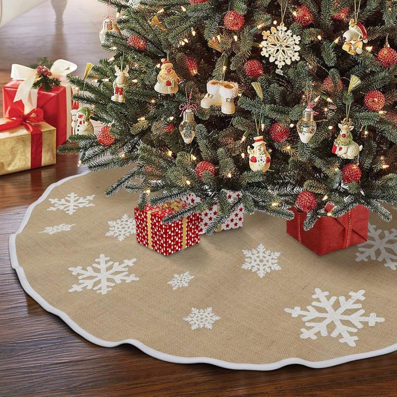 OurWarm Burlap Christmas Tree Skirt 30 Inch Small Xmas Tree Skirt White Snowflake Printed Vintage Christmas DecorationsOurWarm Burlap Christmas Tree Skirt 30 Inch Small Xmas Tree Skirt White Snowflake Printed Vintage Christmas Decorations