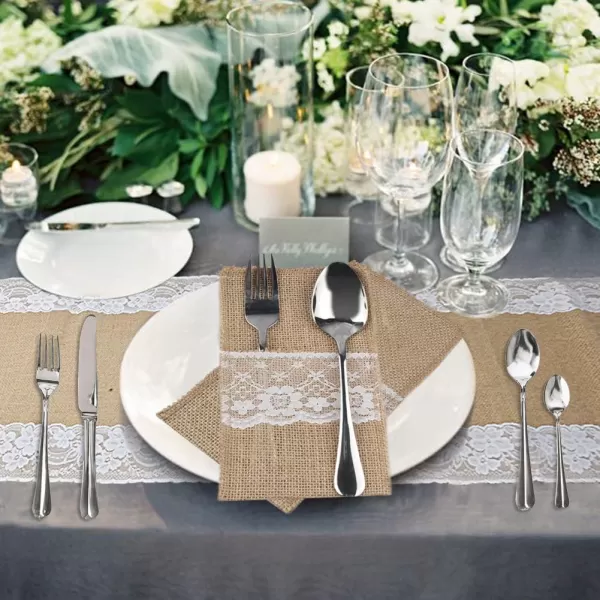 OurWarm 12 x 108 Rustic Burlap Lace Hessian Table Runner Natural Jute for Wedding Festival Event Table Decoration White Lace Both SideOurWarm 12 x 108 Rustic Burlap Lace Hessian Table Runner Natural Jute for Wedding Festival Event Table Decoration White Lace Both Side
