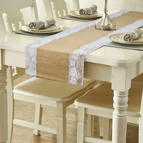 OurWarm 12 x 108 Rustic Burlap Lace Hessian Table Runner Natural Jute for Wedding Festival Event Table Decoration White Lace Both SideOurWarm 12 x 108 Rustic Burlap Lace Hessian Table Runner Natural Jute for Wedding Festival Event Table Decoration White Lace Both Side