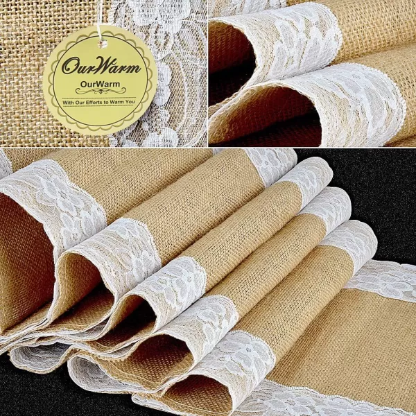 OurWarm 12 x 108 Rustic Burlap Lace Hessian Table Runner Natural Jute for Wedding Festival Event Table Decoration White Lace Both SideOurWarm 12 x 108 Rustic Burlap Lace Hessian Table Runner Natural Jute for Wedding Festival Event Table Decoration White Lace Both Side