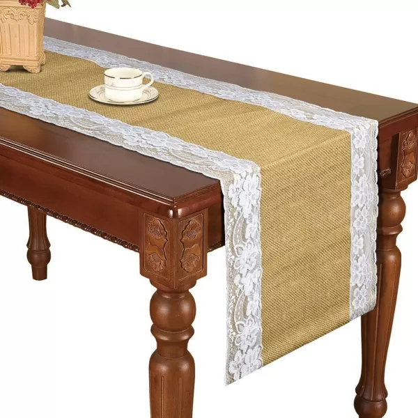 OurWarm 12 x 108 Rustic Burlap Lace Hessian Table Runner Natural Jute for Wedding Festival Event Table Decoration White Lace Both SideOurWarm 12 x 108 Rustic Burlap Lace Hessian Table Runner Natural Jute for Wedding Festival Event Table Decoration White Lace Both Side