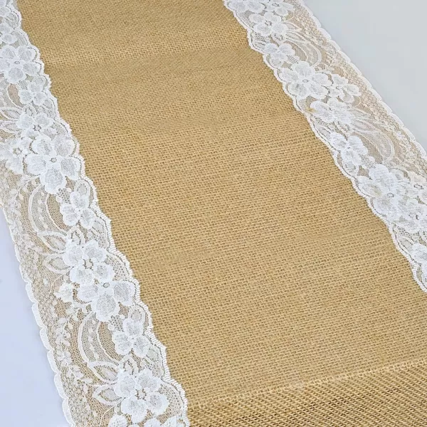 OurWarm 12 x 108 Rustic Burlap Lace Hessian Table Runner Natural Jute for Wedding Festival Event Table Decoration White Lace Both SideOurWarm 12 x 108 Rustic Burlap Lace Hessian Table Runner Natural Jute for Wedding Festival Event Table Decoration White Lace Both Side
