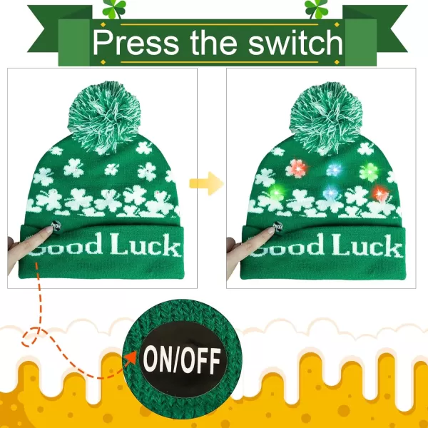 OurWarm 3 Pcs Light up St Patricks Day Hats for Women Green Beanie Hats for Men Winter Hat St Patricks Day Accessories Lucky Irish Shamrock hat Knit Cap for Women and ManOurWarm 3 Pcs Light up St Patricks Day Hats for Women Green Beanie Hats for Men Winter Hat St Patricks Day Accessories Lucky Irish Shamrock hat Knit Cap for Women and Man