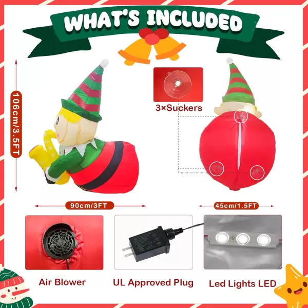 OurWarm 35 Ft Christmas Inflatables Outdoor Decorations Christmas Inflatable Elf Playing Saxophone Broke Out from Window Builtin LED Lights Xmas Blow up Decor for Outside Indoor Yard Garden HomeSaxophone Elf