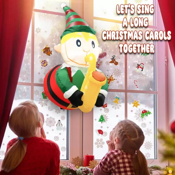 OurWarm 35 Ft Christmas Inflatables Outdoor Decorations Christmas Inflatable Elf Playing Saxophone Broke Out from Window Builtin LED Lights Xmas Blow up Decor for Outside Indoor Yard Garden HomeSaxophone Elf