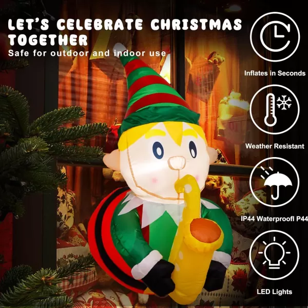 OurWarm 35 Ft Christmas Inflatables Outdoor Decorations Christmas Inflatable Elf Playing Saxophone Broke Out from Window Builtin LED Lights Xmas Blow up Decor for Outside Indoor Yard Garden HomeSaxophone Elf