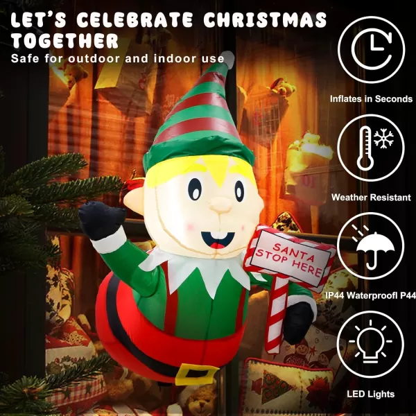 OurWarm 35 Ft Christmas Inflatables Outdoor Decorations Christmas Inflatable Elf Playing Saxophone Broke Out from Window Builtin LED Lights Xmas Blow up Decor for Outside Indoor Yard Garden HomeGuidepost Elf