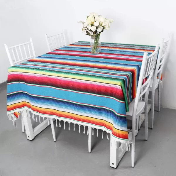 OurWarm 59 x 84 Inch Mexican Tablecloth Serape Blanket for Mexican Party Wedding Decorations Large Square Cotton Fringe Table Cloth Colorful Mexican Blanket Outdoor Fiesta Table Cover Picnic BlueOurWarm 59 x 84 Inch Mexican Tablecloth Serape Blanket for Mexican Party Wedding Decorations Large Square Cotton Fringe Table Cloth Colorful Mexican Blanket Outdoor Fiesta Table Cover Picnic Blue
