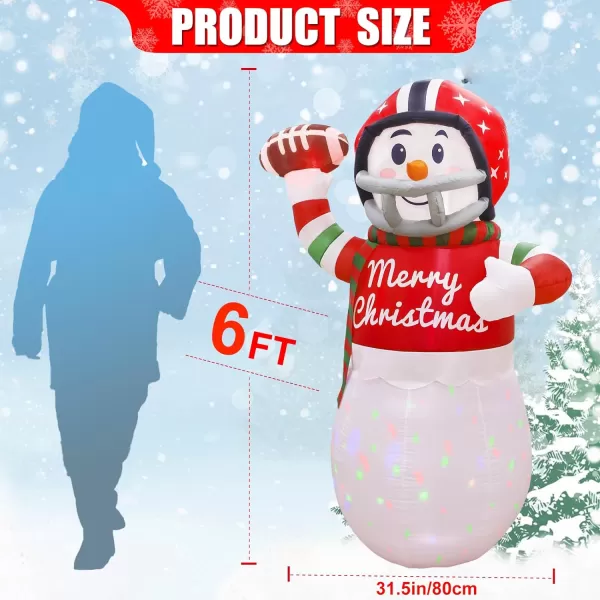 OurWarm 5ft Christmas Inflatables Blow Up Yard Decorations Upgraded Snowman Inflatable with Rotating LED Lights for Christmas Decorations Indoor Outdoor Yard Garden Decorations6FT Football Snowman