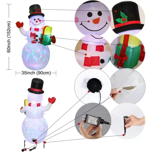 OurWarm 5ft Christmas Inflatables Blow Up Yard Decorations Upgraded Snowman Inflatable with Rotating LED Lights for Christmas Decorations Indoor Outdoor Yard Garden DecorationsSnowman Inflatable