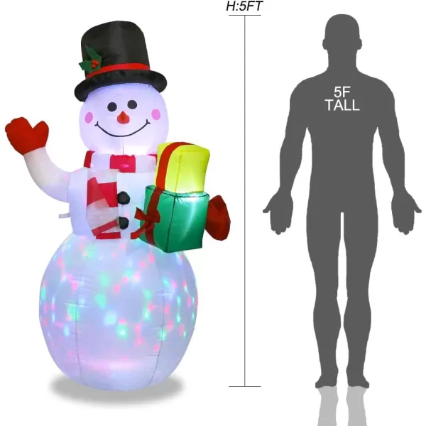 OurWarm 5ft Christmas Inflatables Blow Up Yard Decorations Upgraded Snowman Inflatable with Rotating LED Lights for Christmas Decorations Indoor Outdoor Yard Garden DecorationsSnowman Inflatable