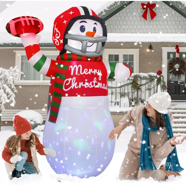 OurWarm 5ft Christmas Inflatables Blow Up Yard Decorations Upgraded Snowman Inflatable with Rotating LED Lights for Christmas Decorations Indoor Outdoor Yard Garden Decorations6FT Football Snowman