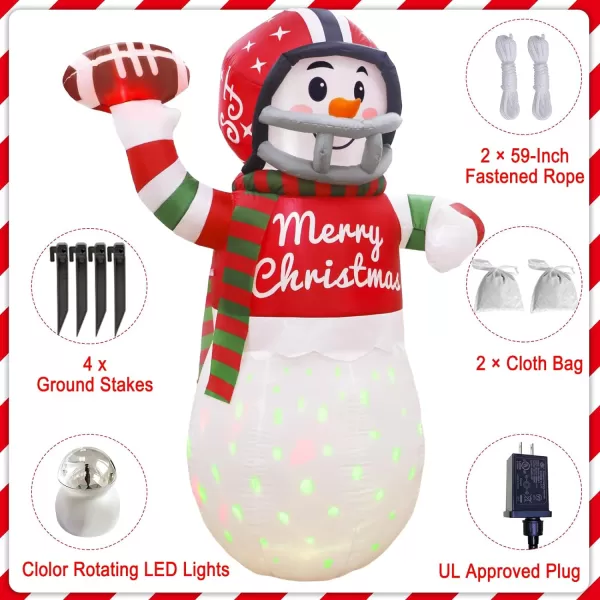 OurWarm 5ft Christmas Inflatables Blow Up Yard Decorations Upgraded Snowman Inflatable with Rotating LED Lights for Christmas Decorations Indoor Outdoor Yard Garden Decorations6FT Football Snowman