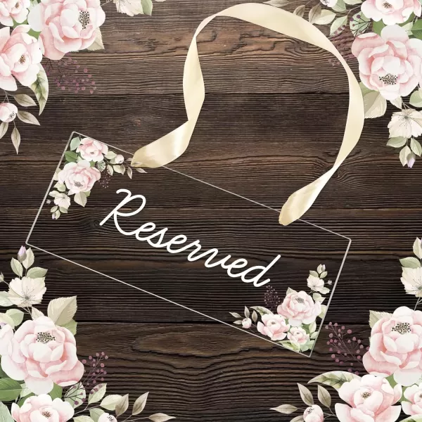 OurWarm 6 Pack Reserved Signs for Wedding Chairs Hanging Acrylic Reserved Seating Signs Pink Rose Pattern Reserved Row Signs with Ribbon for Wedding Church Pews Restaurant ChairsOurWarm 6 Pack Reserved Signs for Wedding Chairs Hanging Acrylic Reserved Seating Signs Pink Rose Pattern Reserved Row Signs with Ribbon for Wedding Church Pews Restaurant Chairs