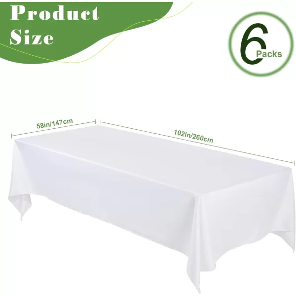 OurWarm 6PCS White Tablecloth 58 x 102 Inch Rectangle 6 Feet Table Cloth  Stain and Wrinkle Resistant Washable Polyester Table Cover for Dining Table Buffet Parties and CampingOurWarm 6PCS White Tablecloth 58 x 102 Inch Rectangle 6 Feet Table Cloth  Stain and Wrinkle Resistant Washable Polyester Table Cover for Dining Table Buffet Parties and Camping