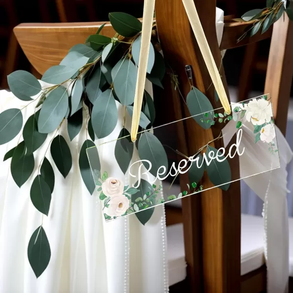 OurWarm 6Pcs Reserved Signs for Wedding Chairs Hanging Acrylic Reserved Seating Signs with Ribbon Rose Pattern Reserved Row Signs for Wedding Church Pews Restaurant ChairsOurWarm 6Pcs Reserved Signs for Wedding Chairs Hanging Acrylic Reserved Seating Signs with Ribbon Rose Pattern Reserved Row Signs for Wedding Church Pews Restaurant Chairs