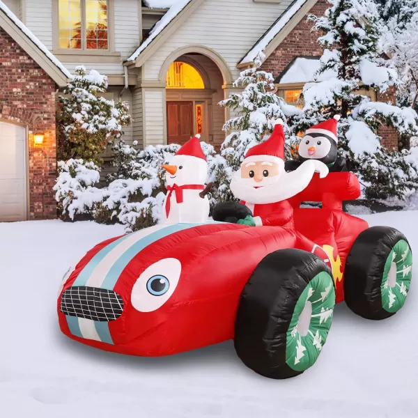 OurWarm 8FT Christmas Inflatables Outdoor Decorations Blow Up Santa Claus Drives Race Car with Snowman Penguin Inflatable Decorations with Builtin LED Lights for Xmas Holiday Yard Garden Lawn DecorOurWarm 8FT Christmas Inflatables Outdoor Decorations Blow Up Santa Claus Drives Race Car with Snowman Penguin Inflatable Decorations with Builtin LED Lights for Xmas Holiday Yard Garden Lawn Decor