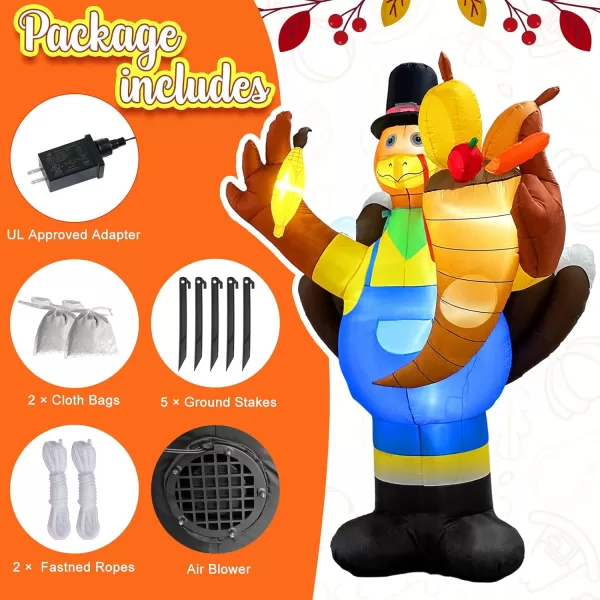 OurWarm 8FT Thanksgiving Inflatables Outdoor DecorationsInflatable Turkey Blow up Yard Decorations with LED Lights and Cornucopia for Indoor Outdoor Thanksgiving Fall Autumn Yard Lawn Party Decor8FT