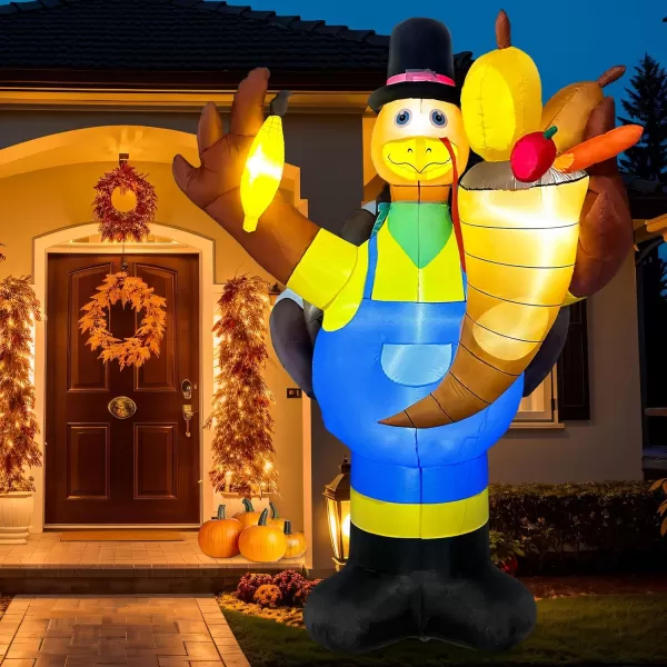 OurWarm 8FT Thanksgiving Inflatables Outdoor DecorationsInflatable Turkey Blow up Yard Decorations with LED Lights and Cornucopia for Indoor Outdoor Thanksgiving Fall Autumn Yard Lawn Party Decor8FT